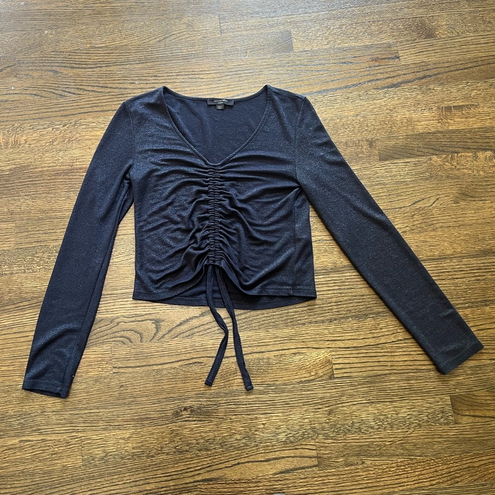 All Saints Adjustable Long Sleeve Sparkly Blue Top (Size L)